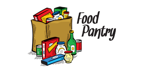 a grocery bag full of food and the words Food Pantry