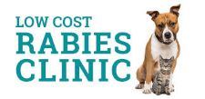 Dog and cat next to the words low cost rabies clinic