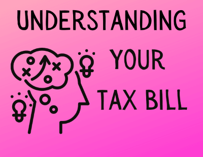 Understanding your tax bill with a person's face and a thought bubble with questions marks
