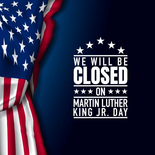 The words We will closed on Martin Luther King Jr. Day with a picture of a flag