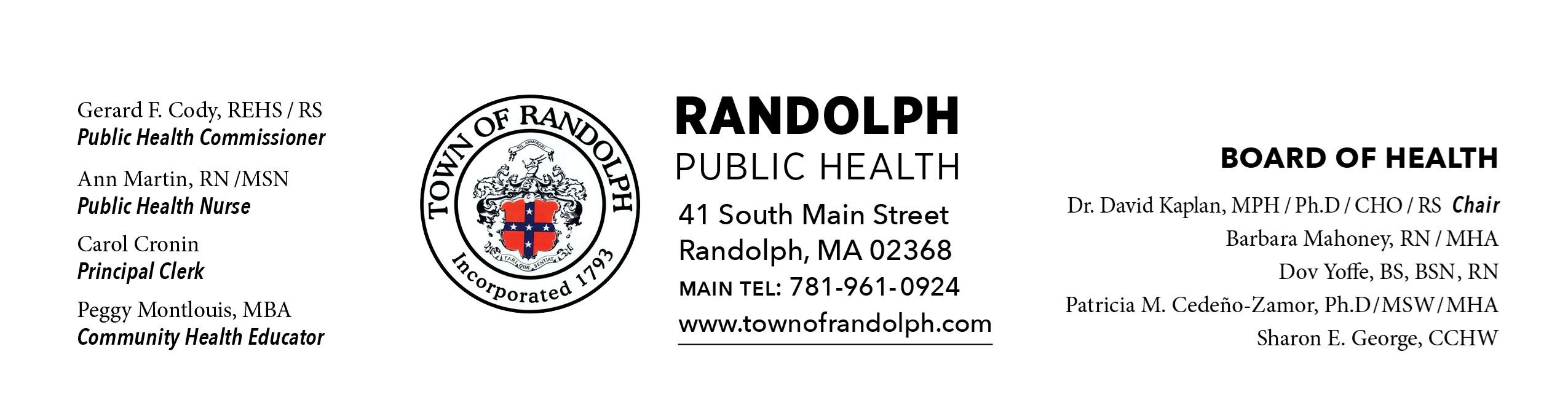 BOH Letterhead detailing the members names and titles and the town seal